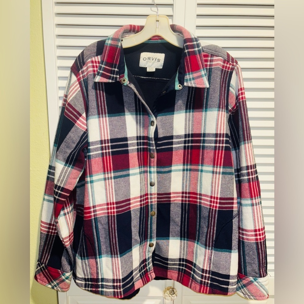 Orvis Womens Fleece Lined Snap Button Flannel Shirt Jacket Shacket Size XXL